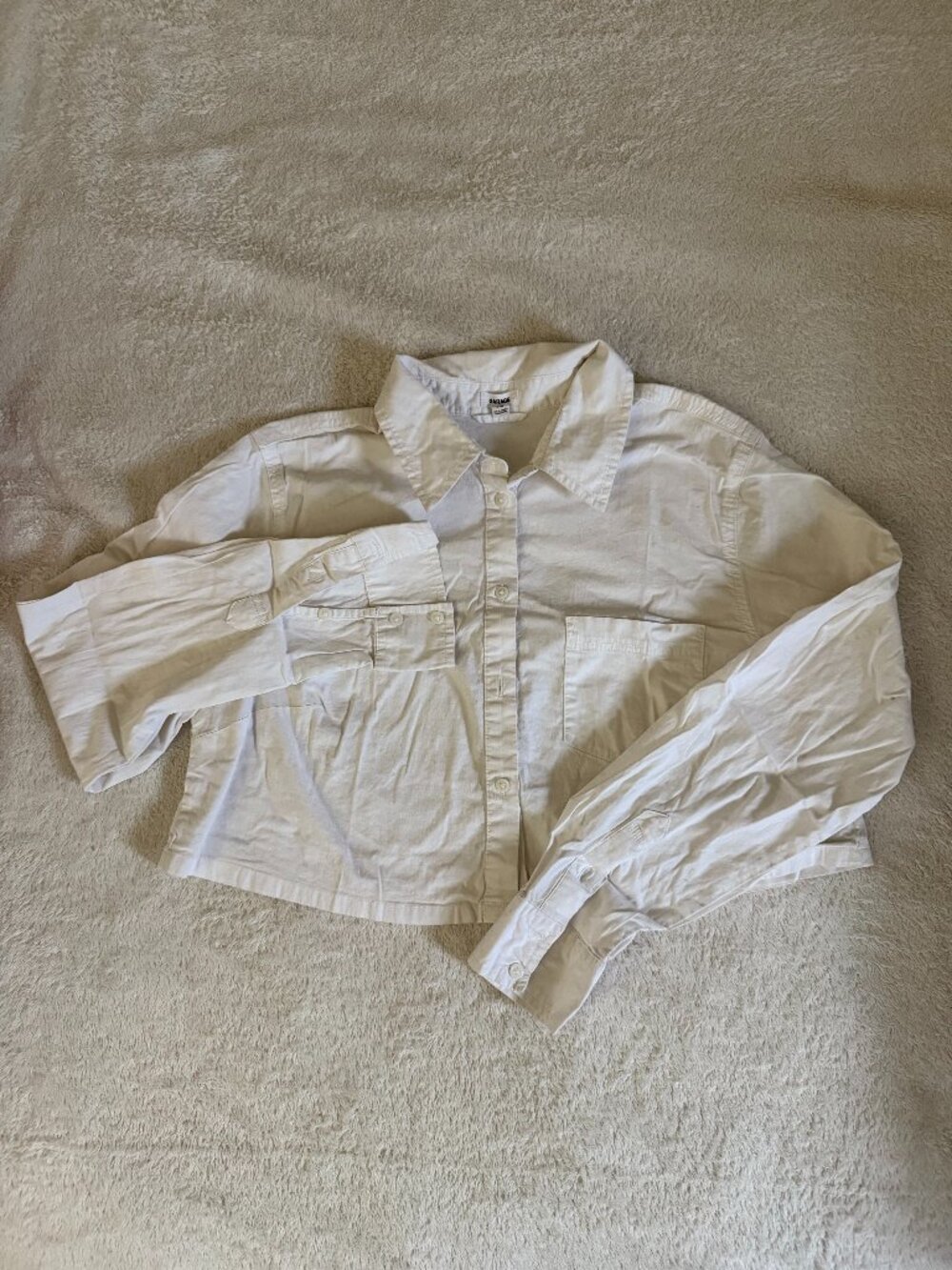 Garage White Cropped Button-Up Shirt